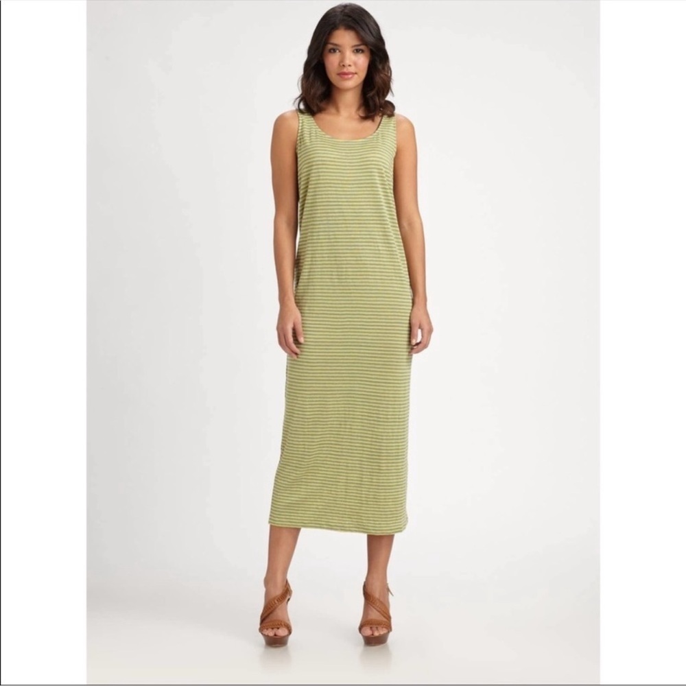 Eileen Fisher Olive Green Striped Tank Midi Dress